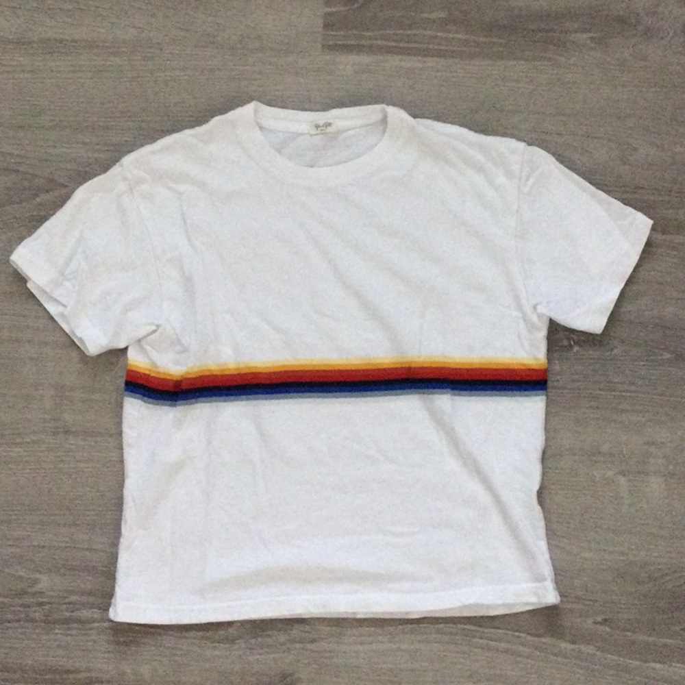White and rainbow John Gaft t-shirt.
